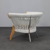 Handcrafted Italian lounge chair by Driade in wood, rope & leather, Italy, 1990s