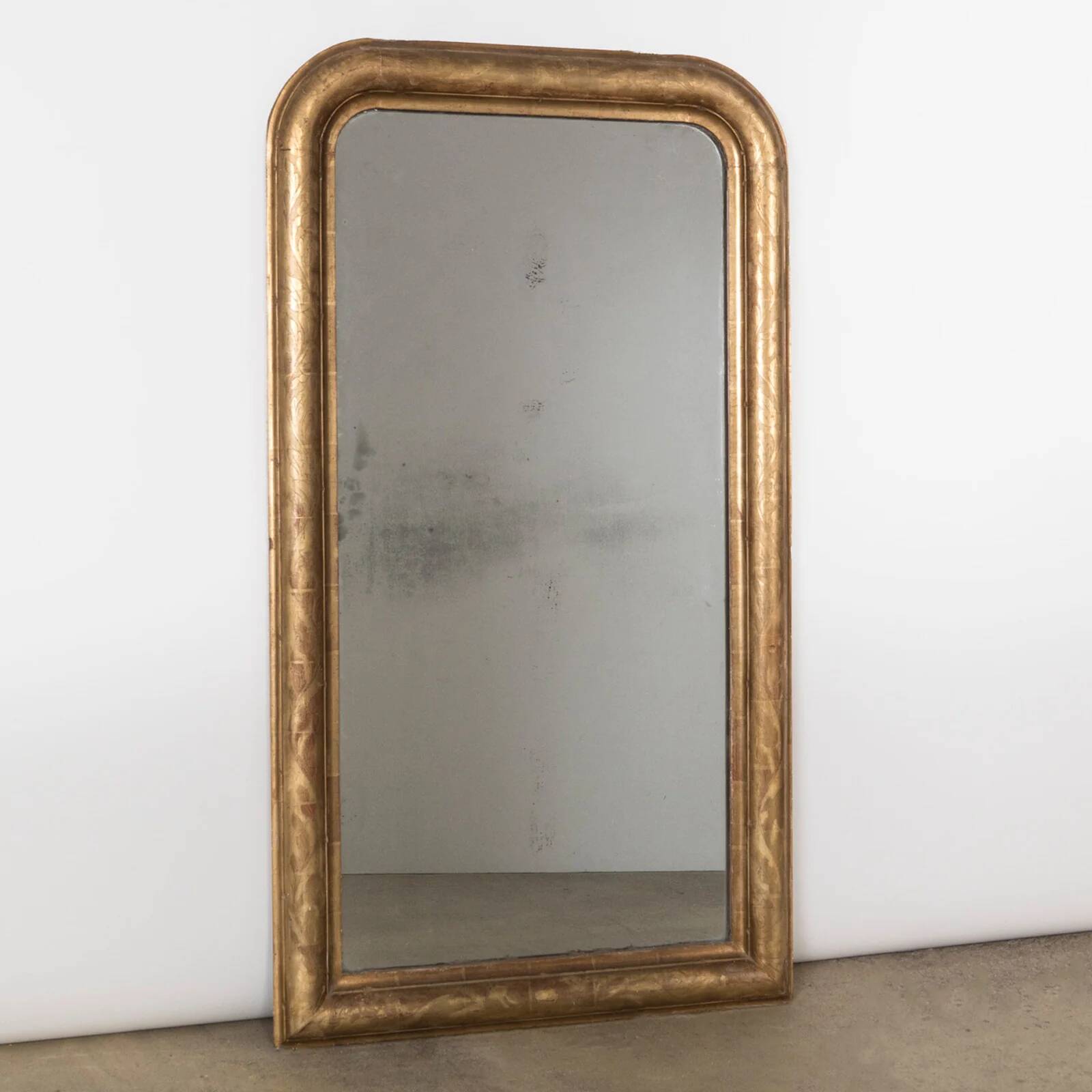 Miroir Louis-Philippe étroit du 19e siècle avec fleurs