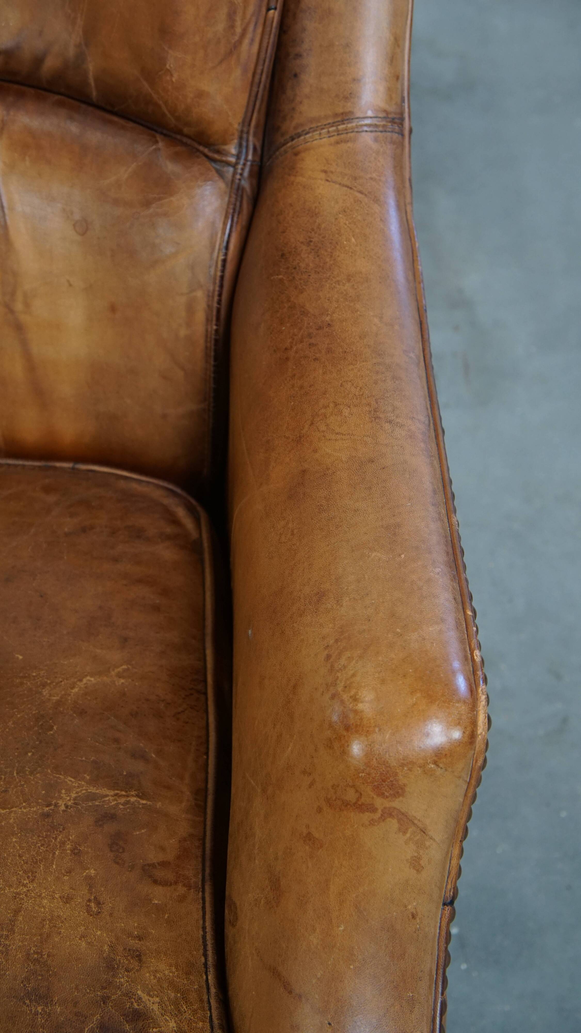 Vintage Armchair Made of Sheepskin Leather