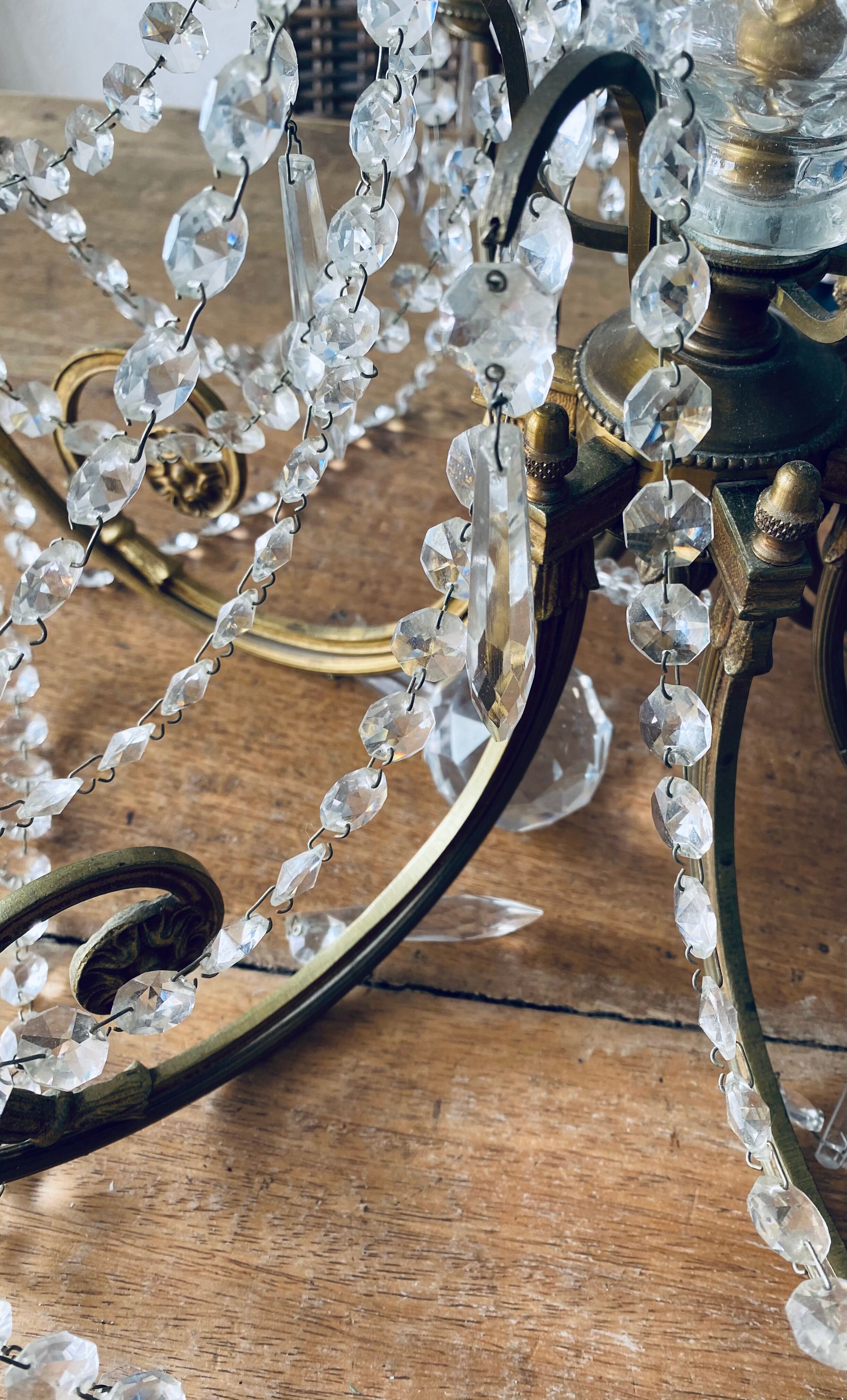 Chandelier with crystal and bronze tassels