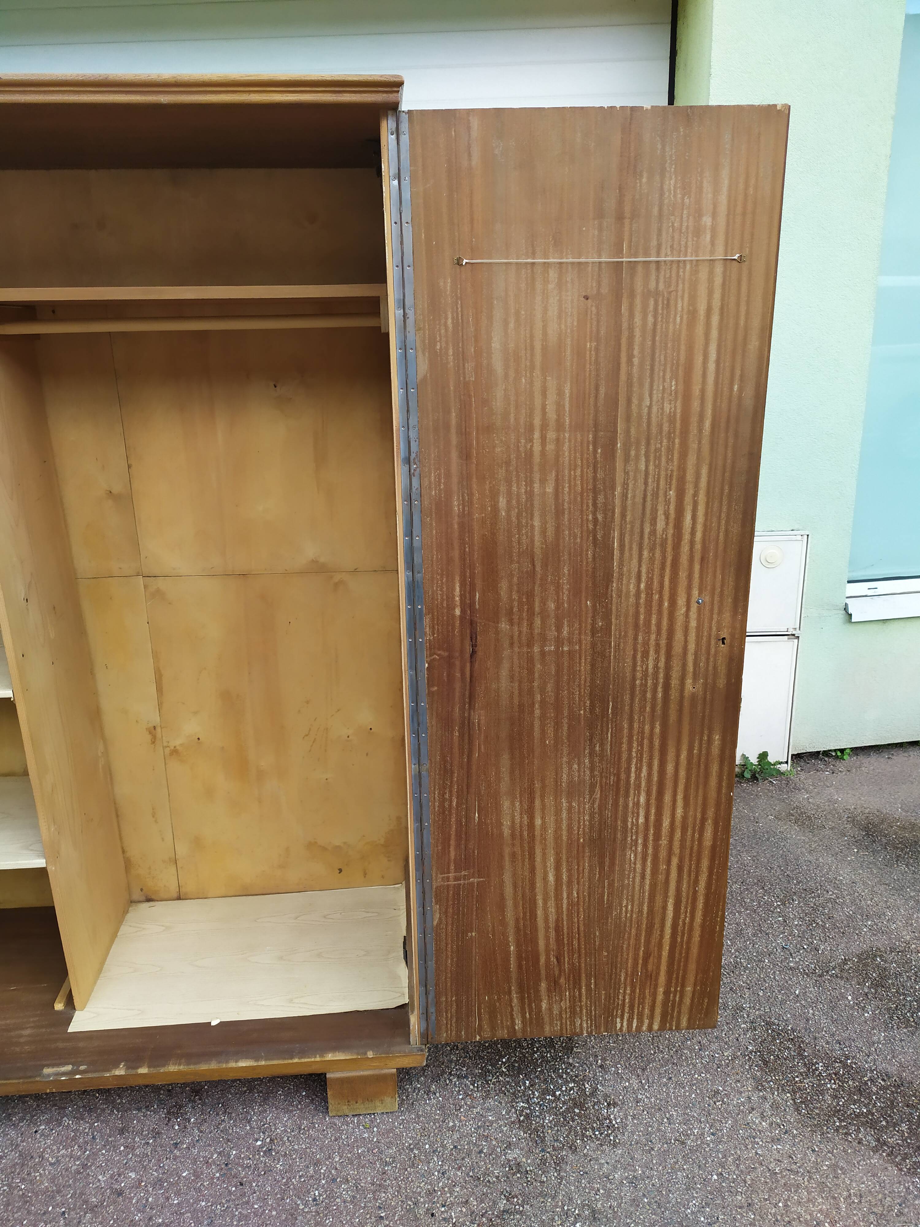 Wardrobe - wardrobe - Old - Wood - Floral Fabric - Artisanal