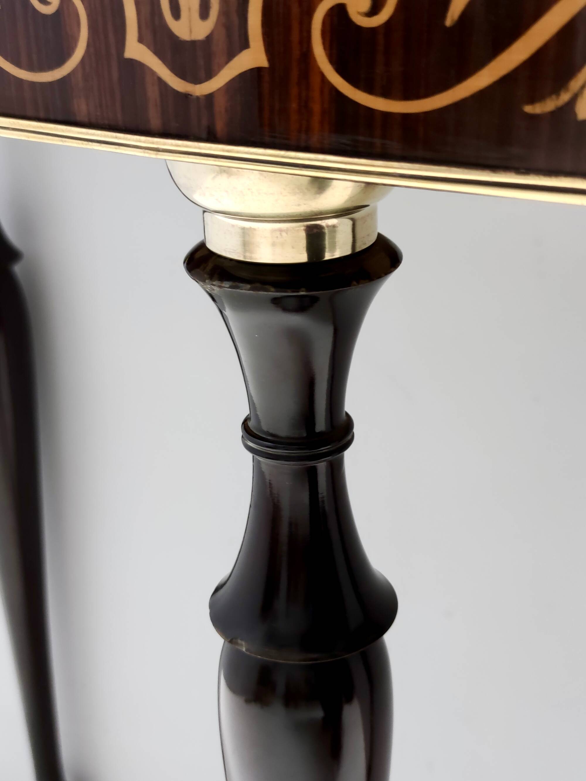 Beech and Black Walnut Console Table with a Demilune Marble Top