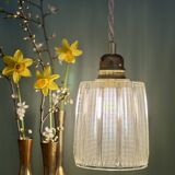 Vintage tulip suspension in holophane glass