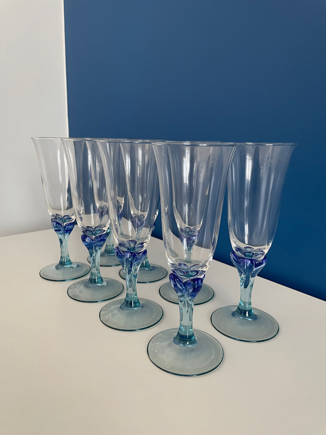 Set of 8 champagne flutes blue luminarc