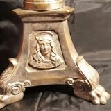 Lamp base, church candlestick in bronze, silver plated, Neo-Gothic style