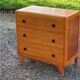 Vintage chest of drawers from the 50s in blond and gold beech 3 drawers feet compass