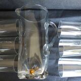 Vintage orangeade service with a jug and 6 glasses decorated with golden beads.