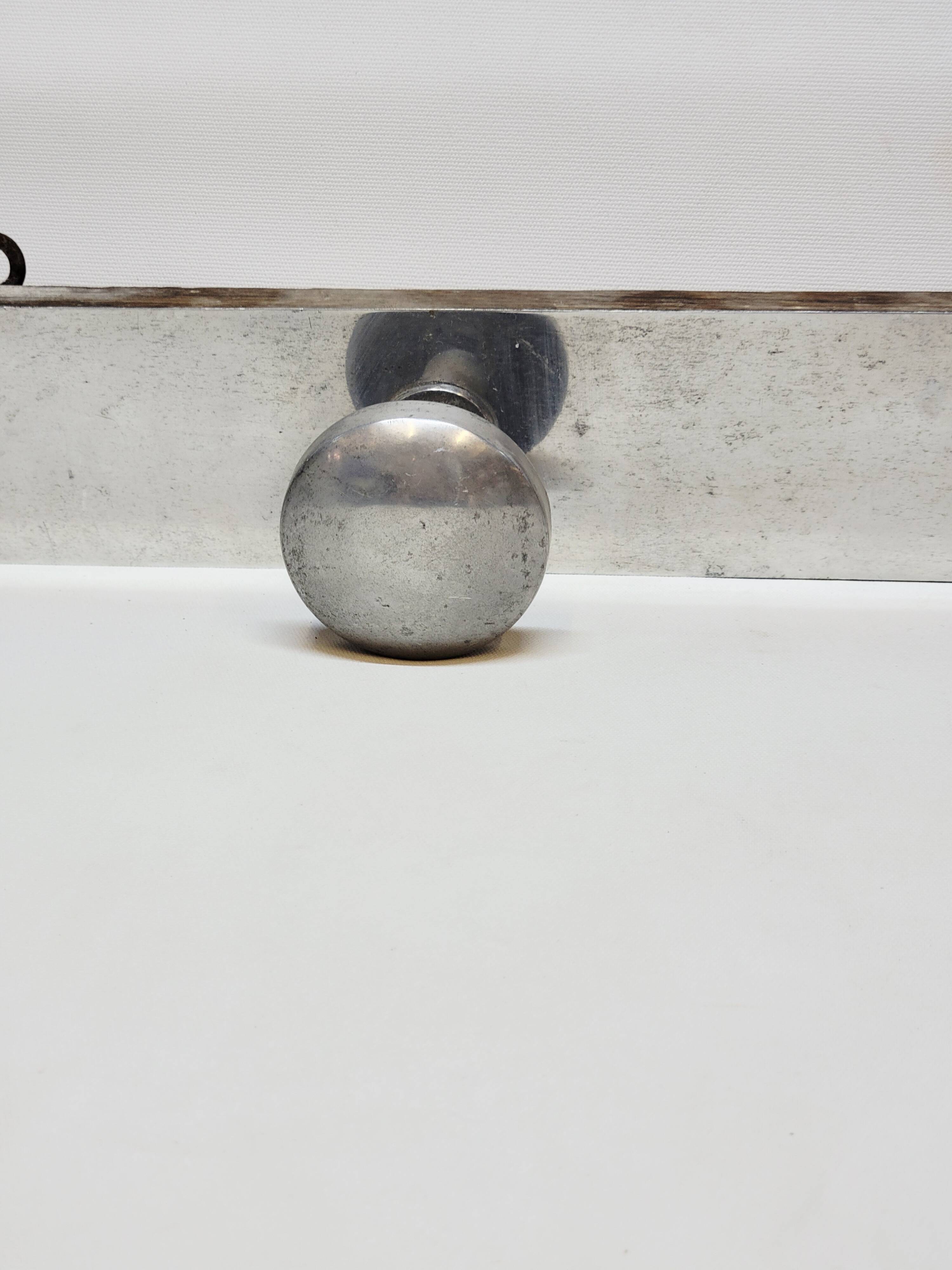 Retro vintage coat rack with 4 aluminum hooks on a wooden frame