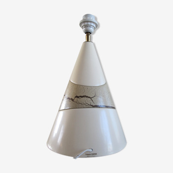 François chatain conical ceramic lamp with asymmetrical pattern brown and cream 1980