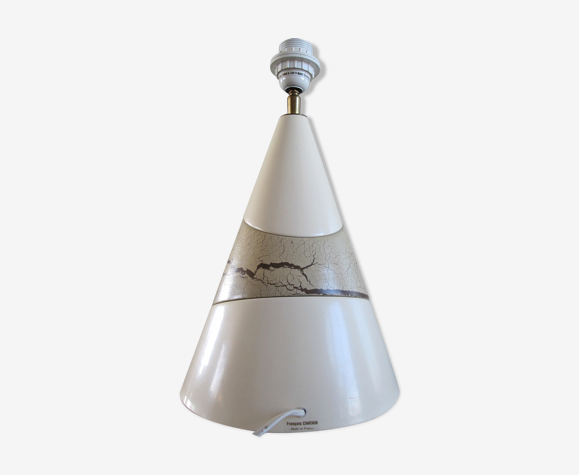 François chatain conical ceramic lamp with asymmetrical pattern brown and cream 1980