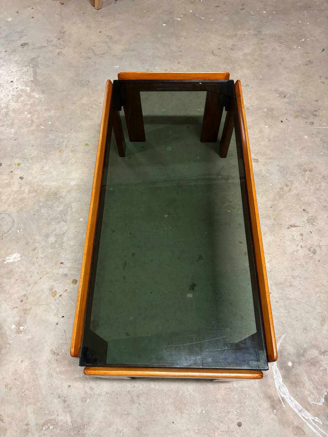 Afra and Tobia Scarpa wood and smoked glass coffee table