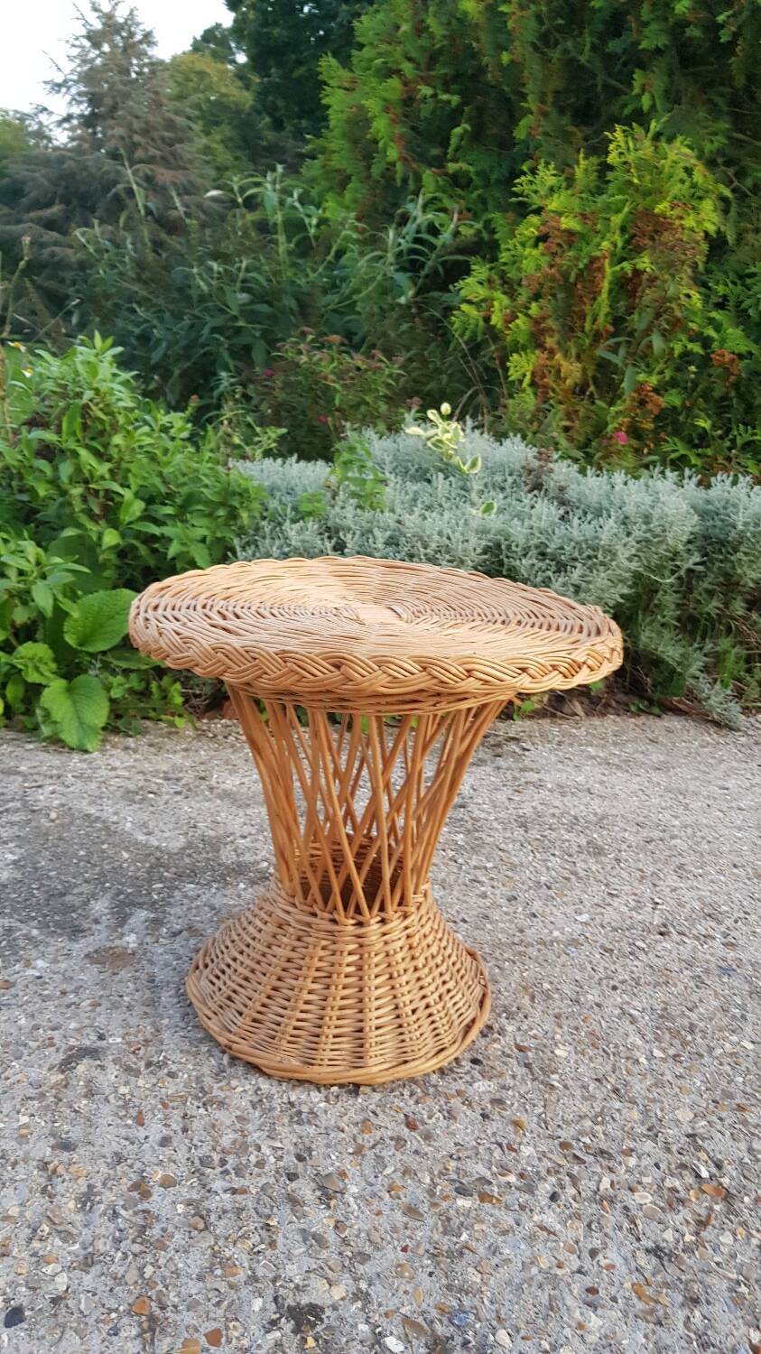 Vintage woven wicker diabolo coffee table