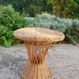 Vintage woven wicker diabolo coffee table