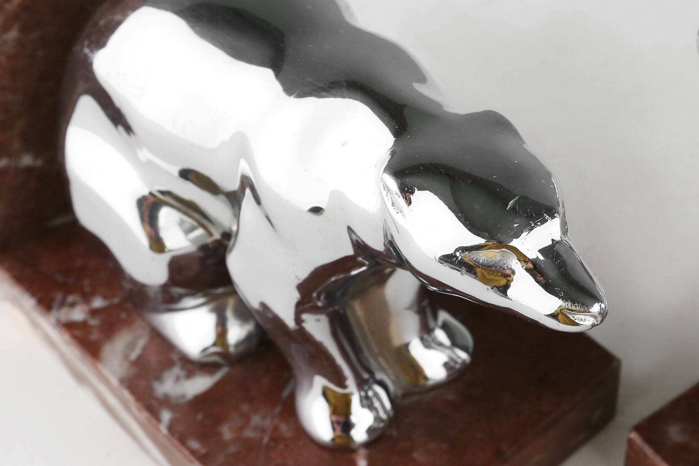 Art Deco Marble and Metal Bear Bookends, France 1930s