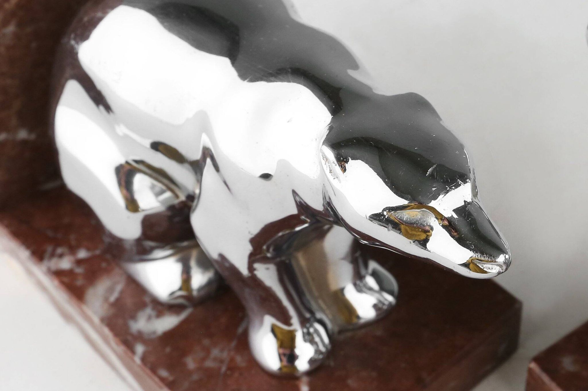 Art Deco Marble and Metal Bear Bookends, France 1930s