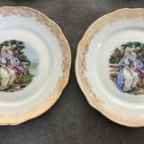Lot of 8 plates plates pasta and enamels of limoges, decoration of gallant scenes 24.5 cm