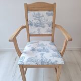 Chair / Armchair in solid wood and blue toile de Jouy