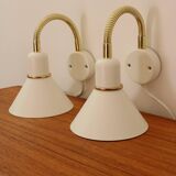 Pair of Scandinavian wall lights in white metal and gold metal