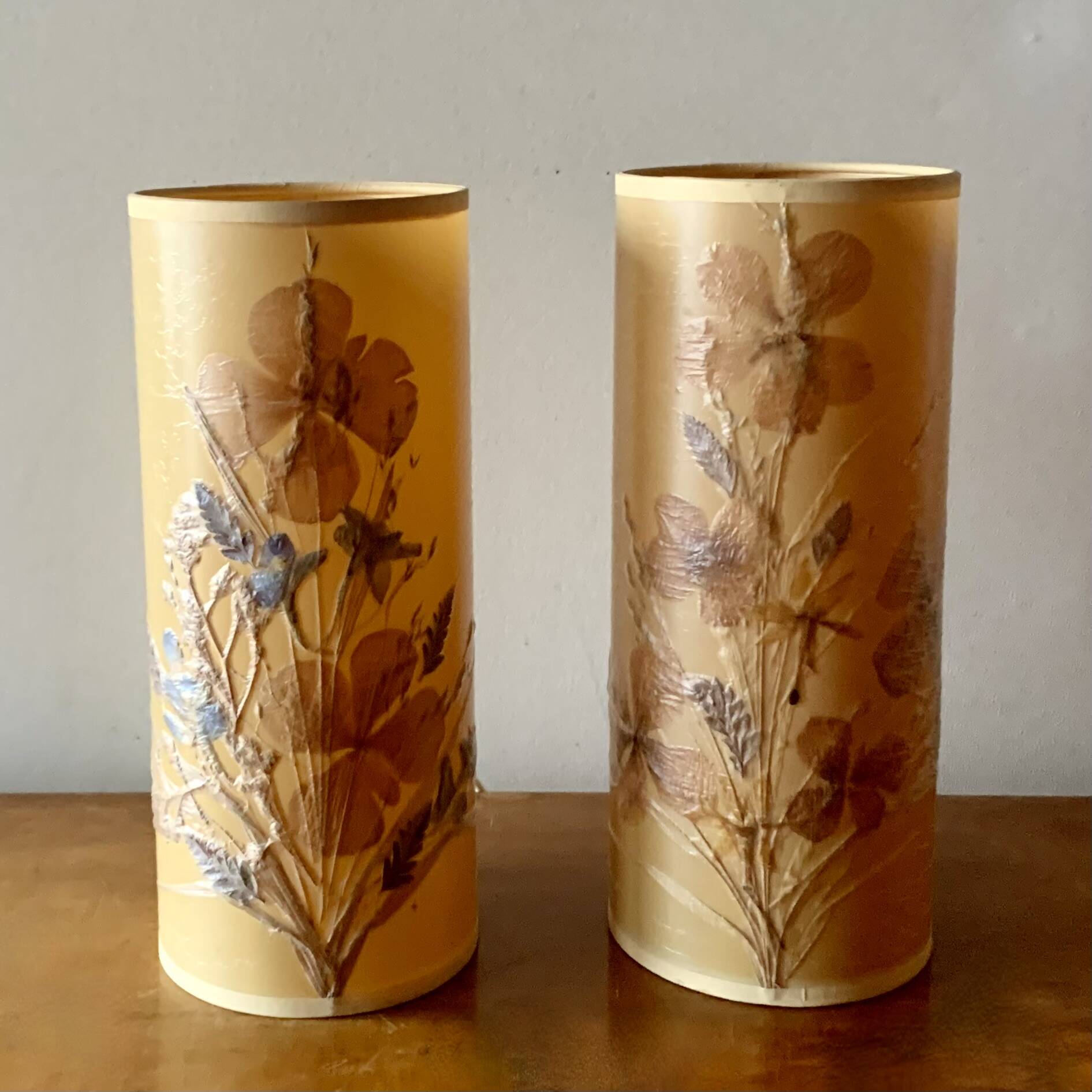 Pair of vintage dried flower lamps
