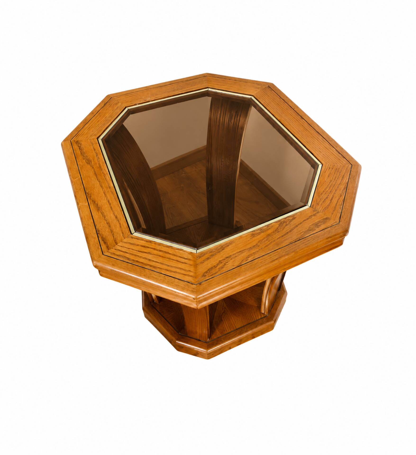 Octagonal side table in oak and glass – Art Deco style