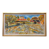 Mid-Century Modern Swedish "Fauvist Field" Vintage Landscape Oil Painting, Framed