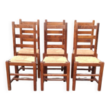 Set of 6 beech and straw chairs