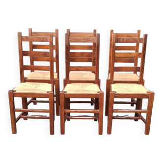 Lot de 6 chaises en hêtre et paille