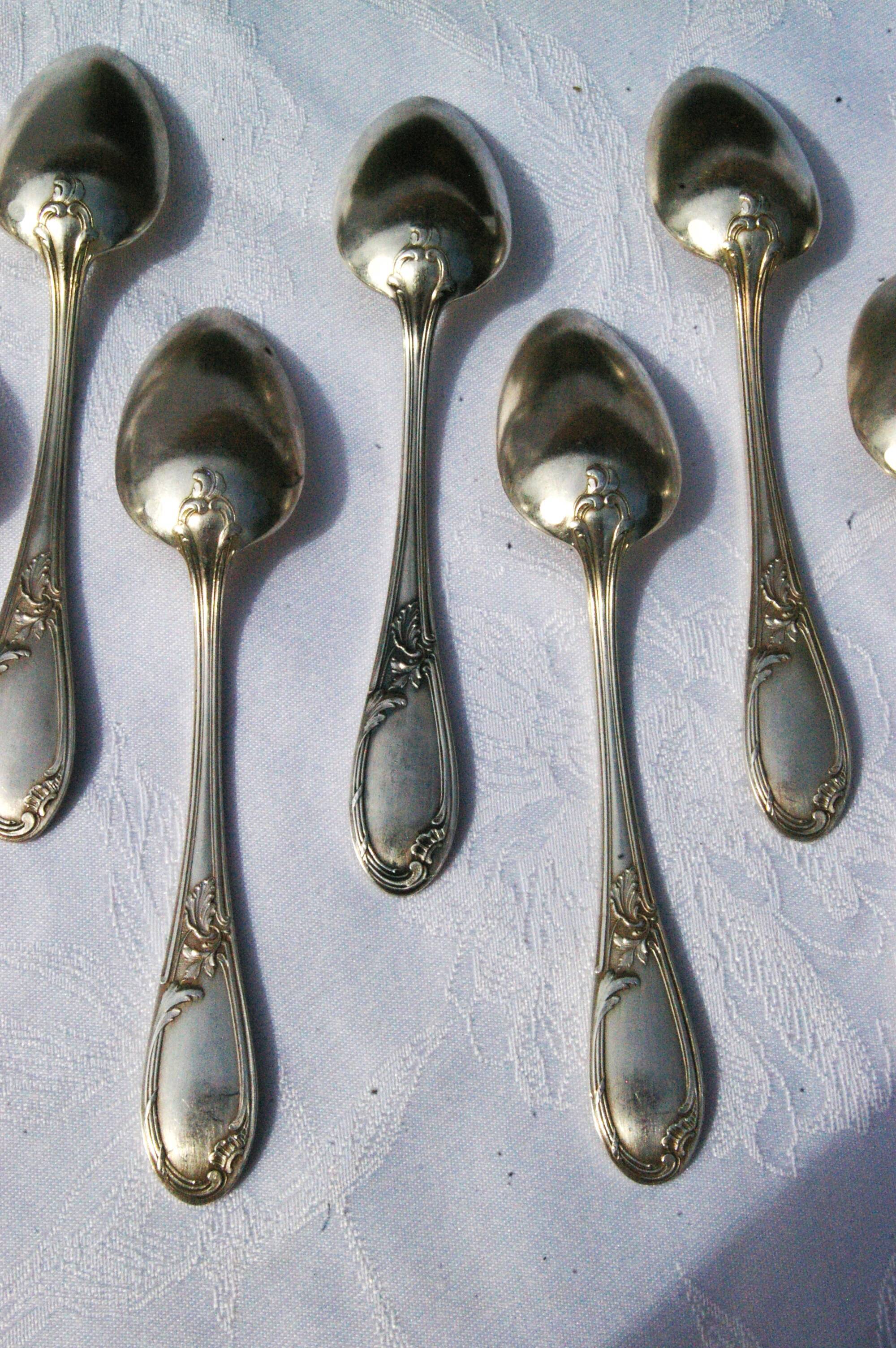 12 Apollo silver metal spoons in Transition Louis XV XVI style