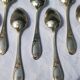 12 Apollo silver metal spoons in Transition Louis XV XVI style