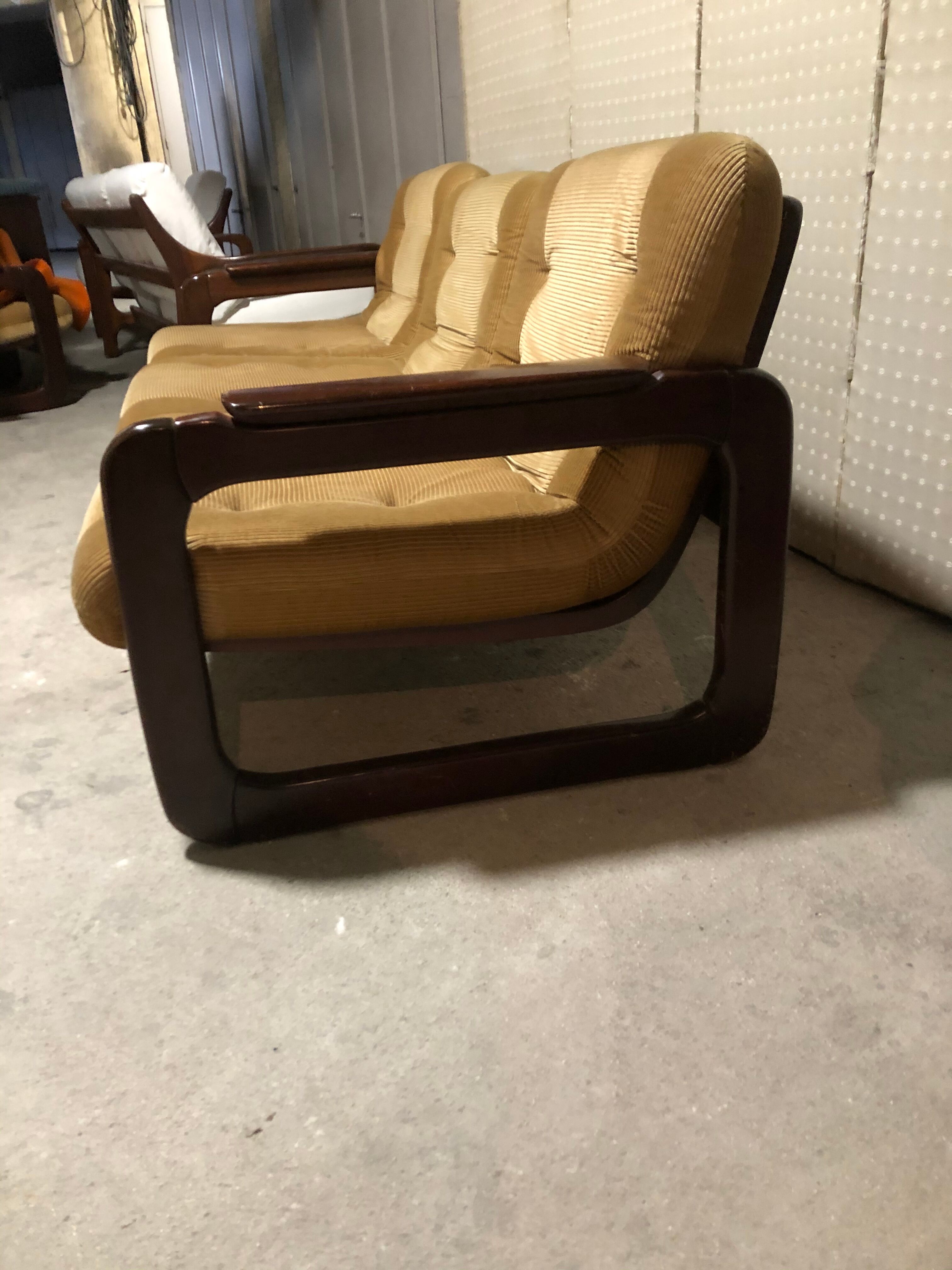 Salon 3 pieces Scandinavian "sleigh" vintage corduroy original 1960