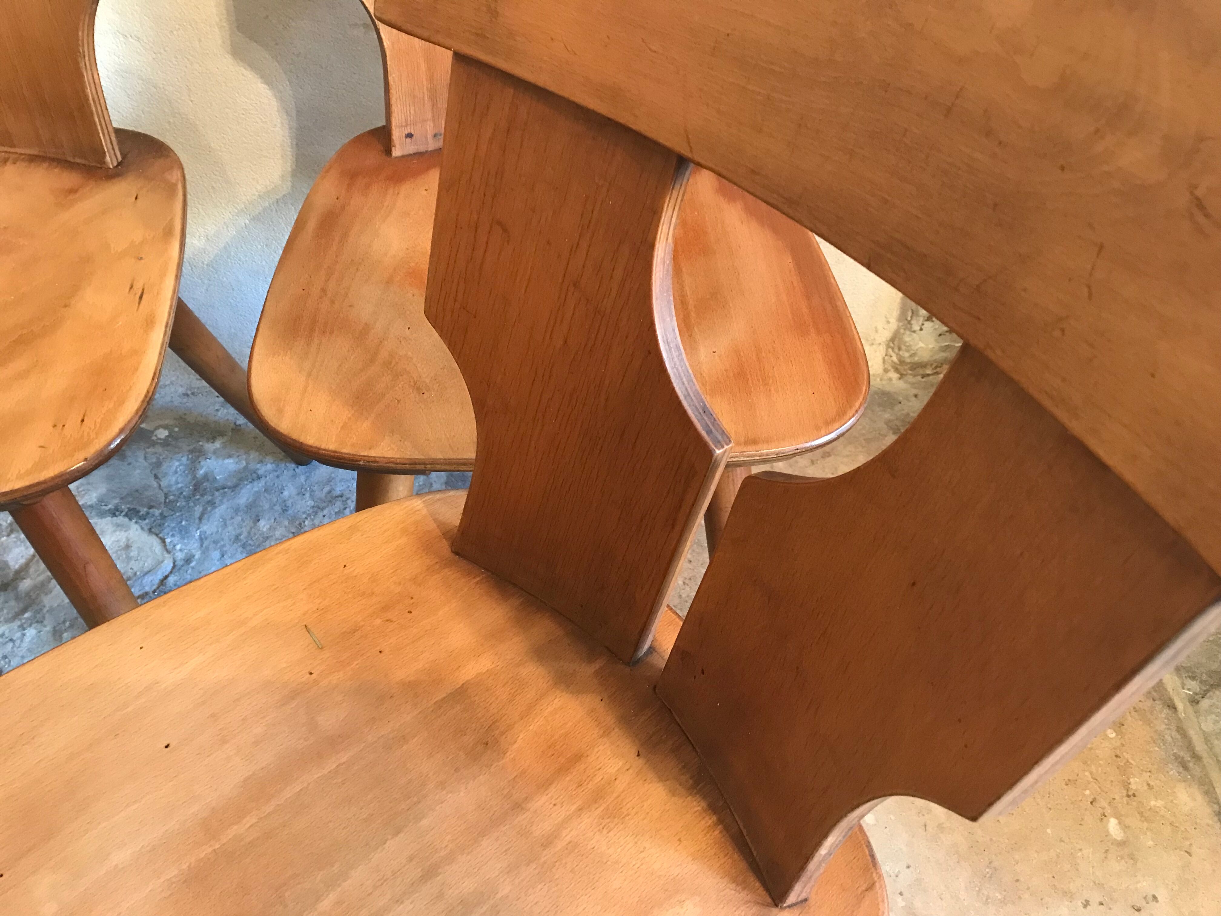 Lot de 6 chaises brutalistes vintage 1960-1980