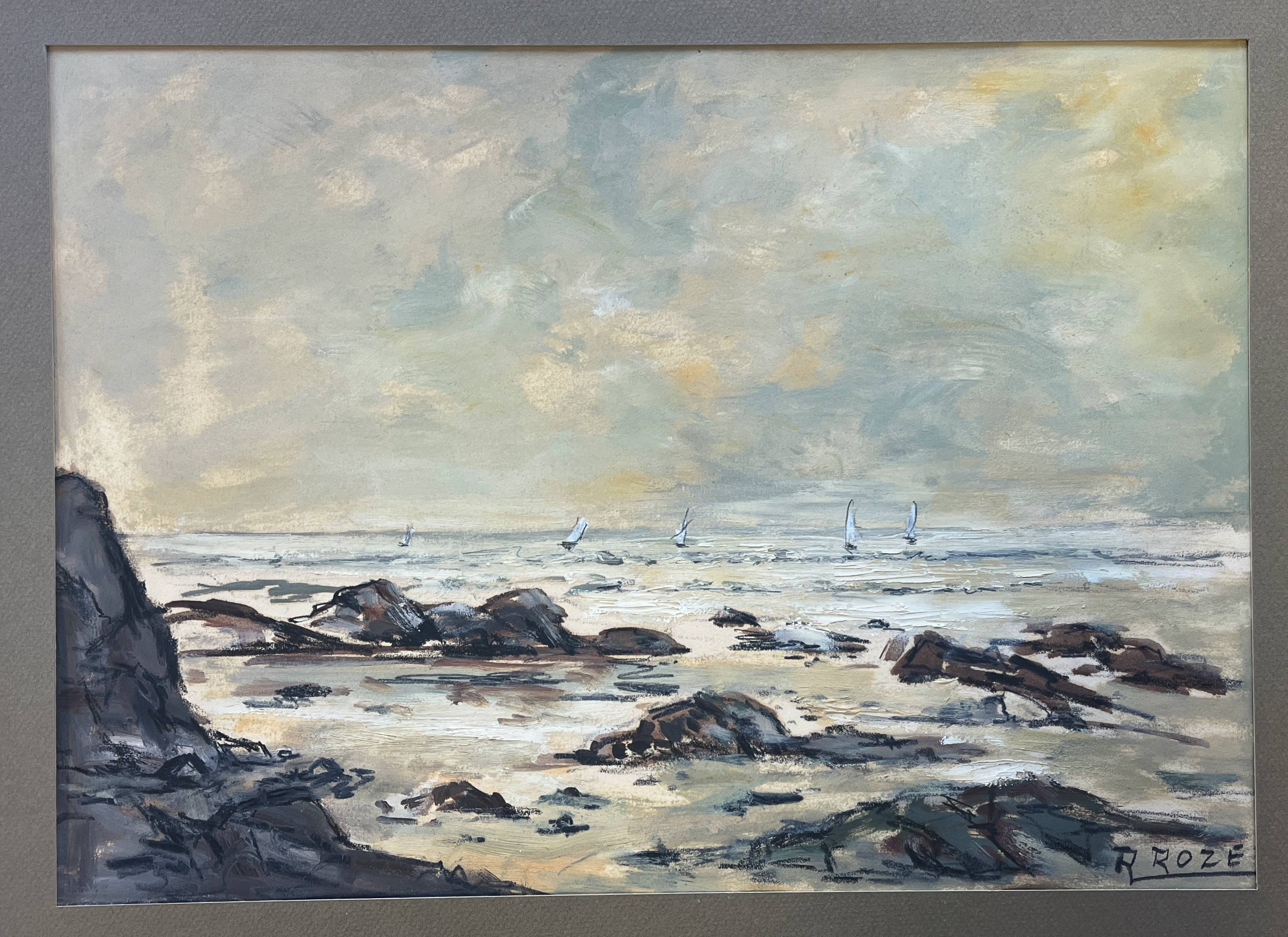 HSP painting "Varangeville Beach" by Roger ROZET (1915-2001) Normandy