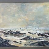 HSP painting "Varangeville Beach" by Roger ROZET (1915-2001) Normandy