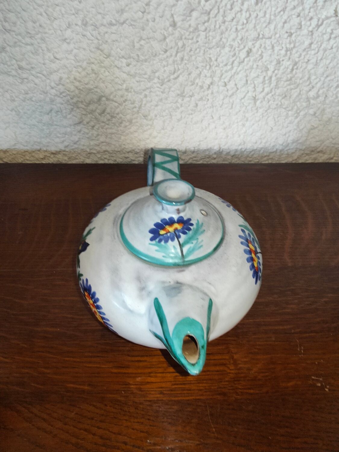 Vallauris ceramic teapot signed R. Rouma decorated with wild flowers