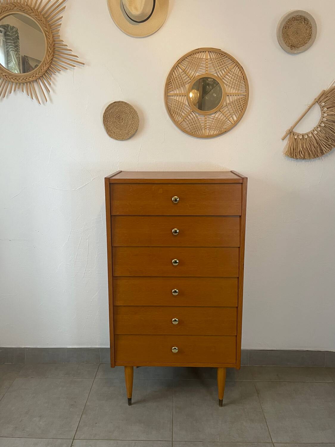 Chiffonnier/commode  6 tiroirs vintage en teck