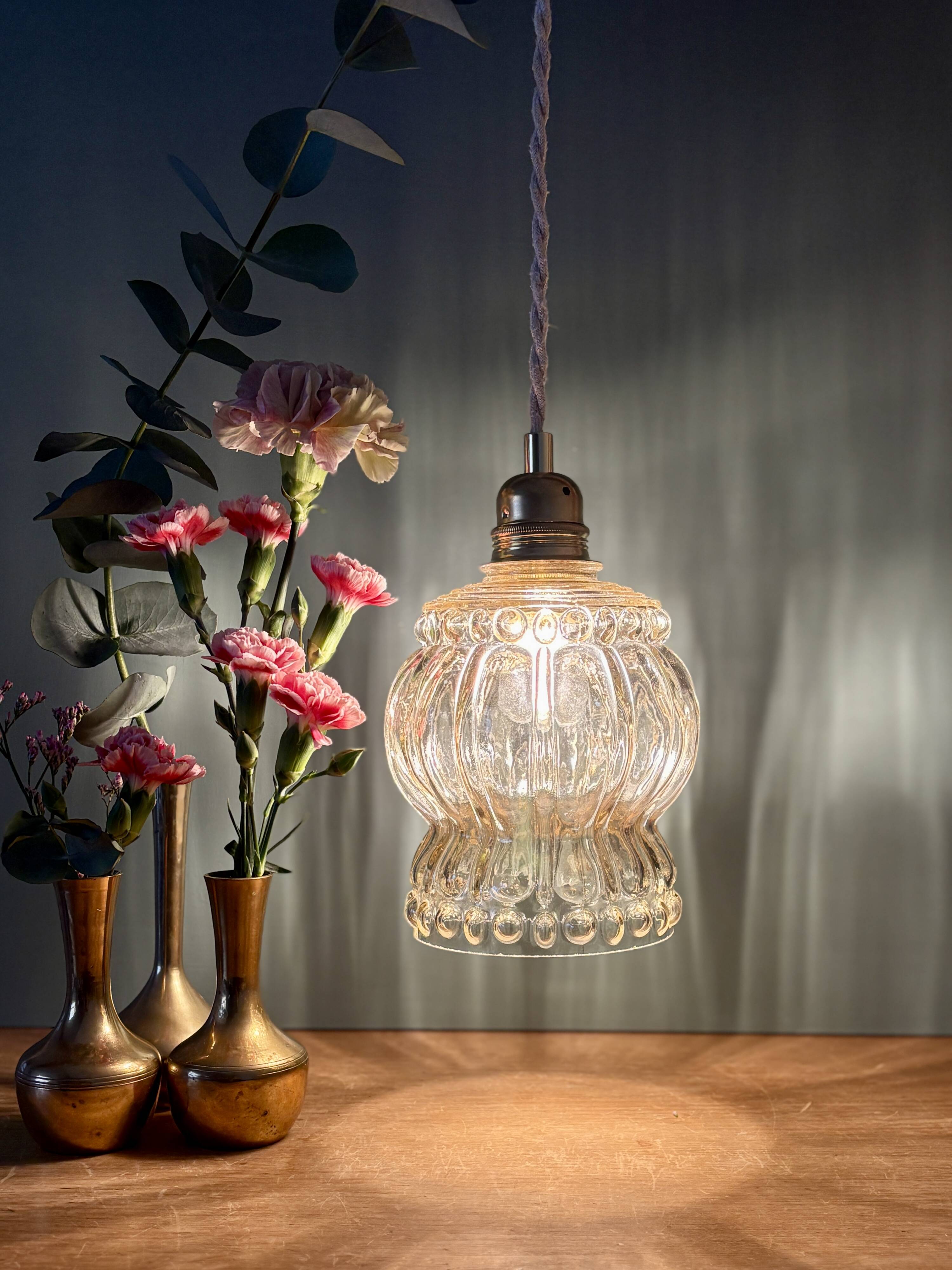 Vintage amber glass suspension globe