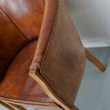 Fauteuils club style art déco en cuir cognac, pays-bas, set de quatre