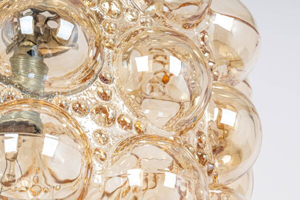 Grande suspension en verre à bulles ambre par Helena Tynell pour Limburg, Allemagne, années 1970