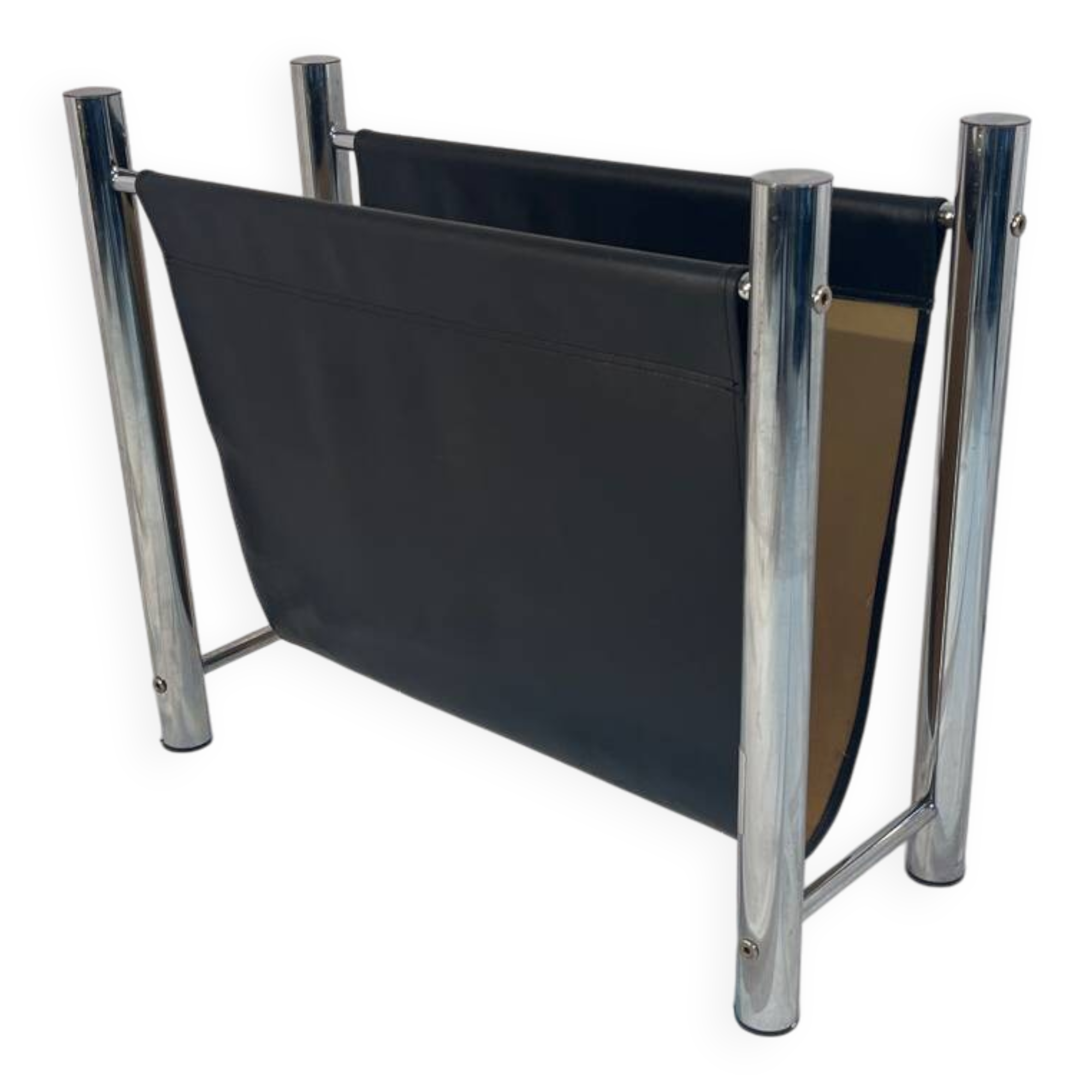 Leather and chrome magazine rack Italy
