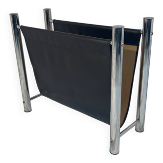 Leather and chrome magazine rack Italy