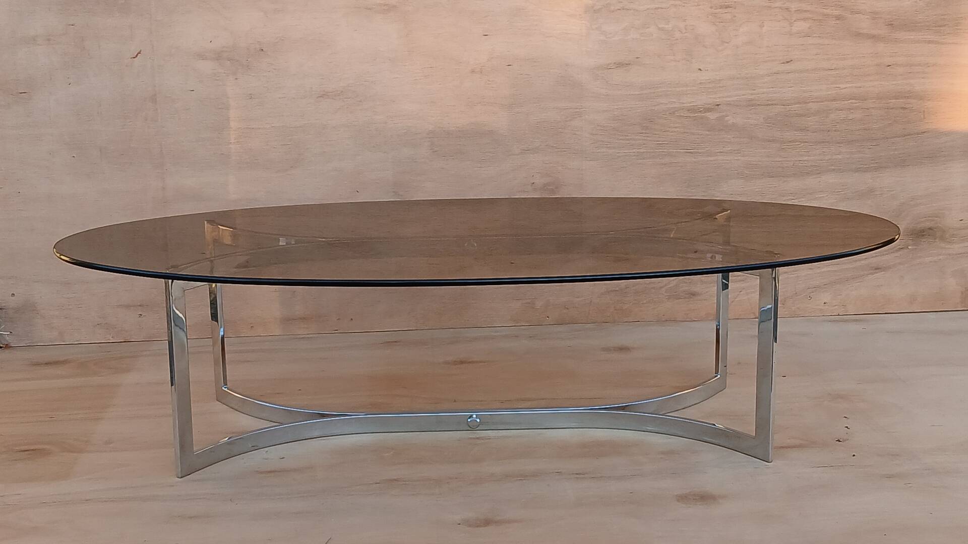 Glass and chrome coffee table from the 1970s.