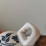 Set of 4 vintage bar coffee cups Sarreguemines vintage screen-printed blue flower pattern