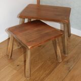2 brutalist wooden nesting tables