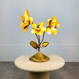 Lampe fleurs laiton doré années 70