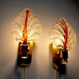 Pair of "leaf" wall lamps by Carl Fagerlund, Murano glass, Germany, 1970