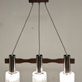 Scandinavian chandelier with 3 lights in teak and glass from the 60s/70s