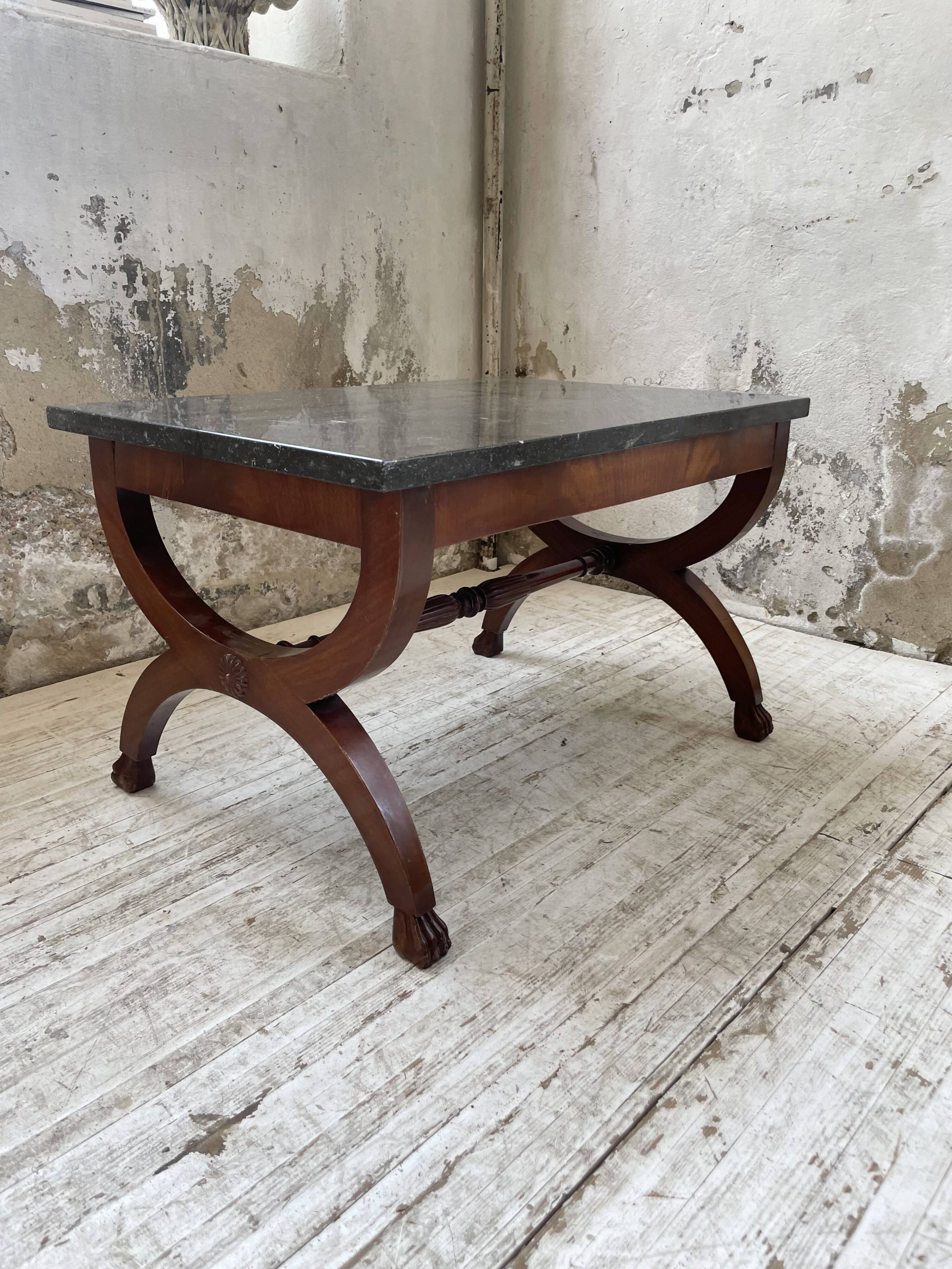 Empire style marble and mahogany coffee table