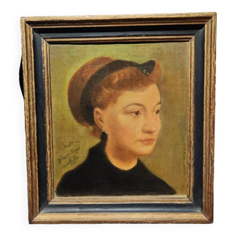 Portrait de Femme signé: etude d'apres Degas, des initiales et 58, peinture a l'huile sur panneau