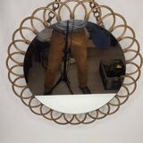 Miroir soleil en rotin Années 70