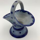 Vintage basket in traditional Alsace stoneware, cobalt blue flower patterns - 1970s.